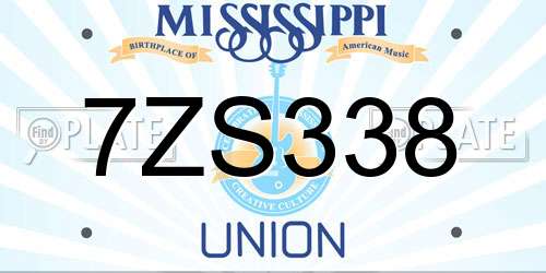 7ZS338 Mississippi License Plate