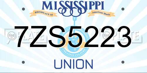 7ZS5223 Mississippi License Plate