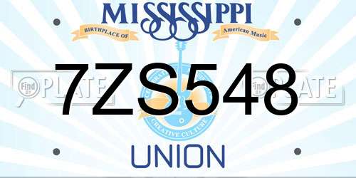 7ZS548 Mississippi License Plate