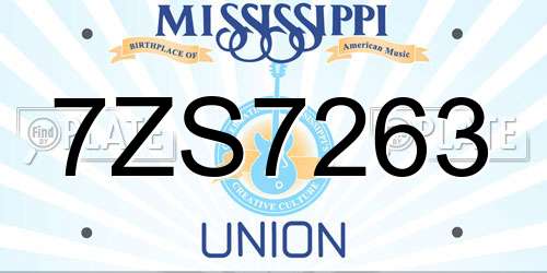 7ZS7263 Mississippi License Plate