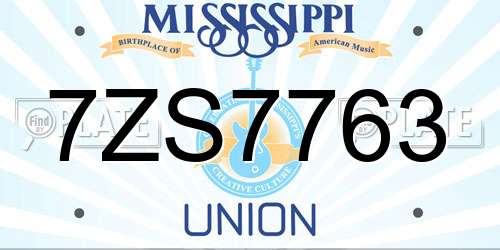 7ZS7763 Mississippi License Plate