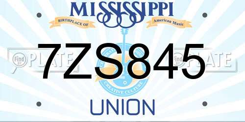 7ZS845 Mississippi License Plate
