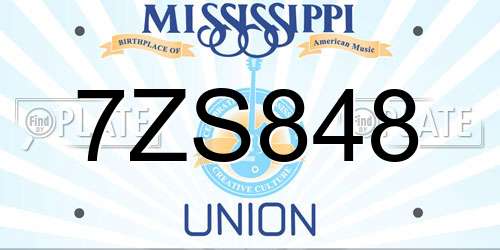 7ZS848 Mississippi License Plate