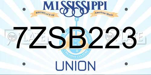 7ZSB223 Mississippi License Plate