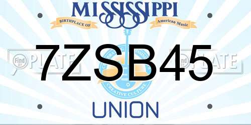 7ZSB45 Mississippi License Plate