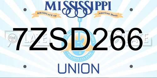 7ZSD266 Mississippi License Plate