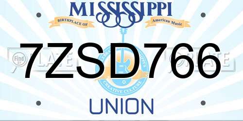 7ZSD766 Mississippi License Plate