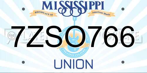 7ZSO766 Mississippi License Plate