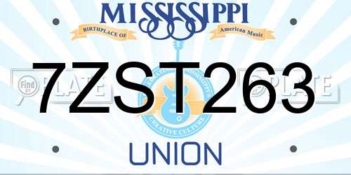 7ZST263 Mississippi License Plate
