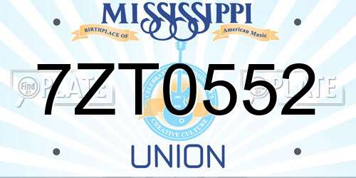 7ZT0552 Mississippi License Plate