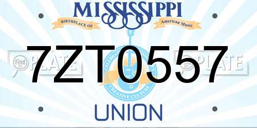 7ZT0557 Mississippi License Plate
