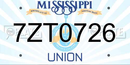7ZT0726 Mississippi License Plate