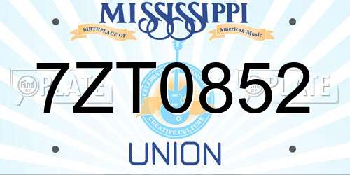 7ZT0852 Mississippi License Plate