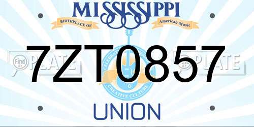 7ZT0857 Mississippi License Plate