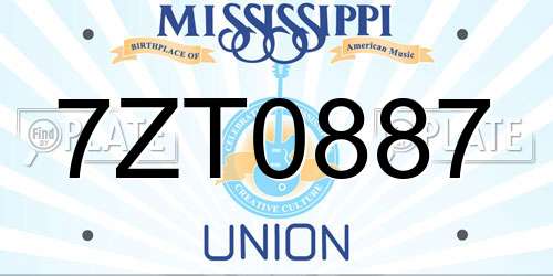 7ZT0887 Mississippi License Plate