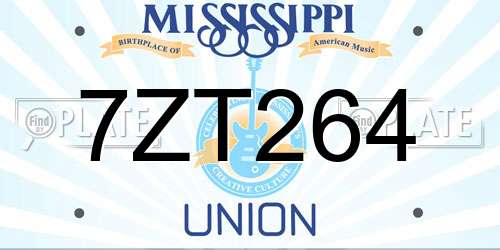 7ZT264 Mississippi License Plate