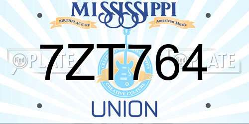 7ZT764 Mississippi License Plate