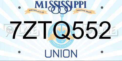 7ZTQ552 Mississippi License Plate