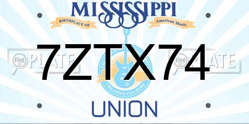 7ZTX74 Mississippi License Plate
