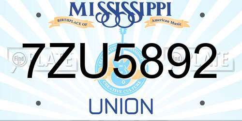 7ZU5892 Mississippi License Plate