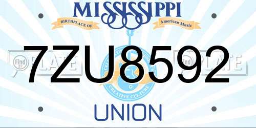 7ZU8592 Mississippi License Plate