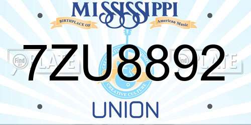 7ZU8892 Mississippi License Plate
