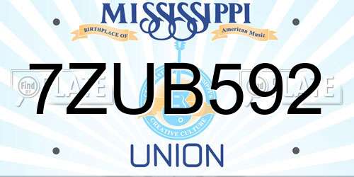 7ZUB592 Mississippi License Plate