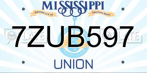 7ZUB597 Mississippi License Plate