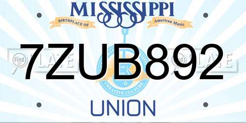 7ZUB892 Mississippi License Plate