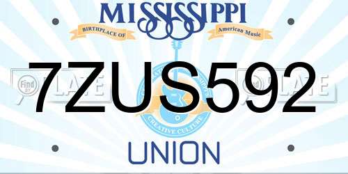 7ZUS592 Mississippi License Plate