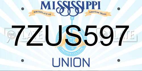 7ZUS597 Mississippi License Plate