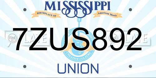7ZUS892 Mississippi License Plate