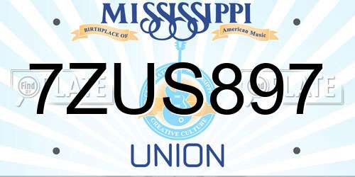 7ZUS897 Mississippi License Plate