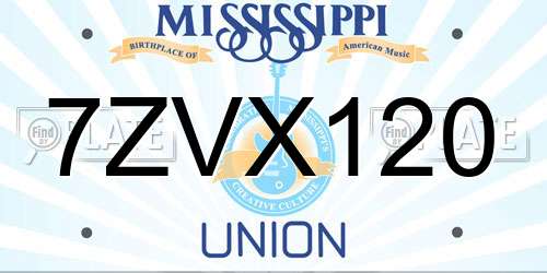 7ZVX120 Mississippi License Plate