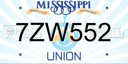 7ZW552 Mississippi License Plate