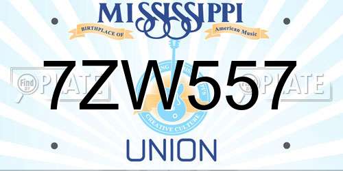 7ZW557 Mississippi License Plate