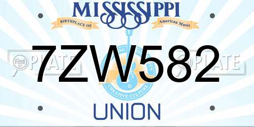 7ZW582 Mississippi License Plate