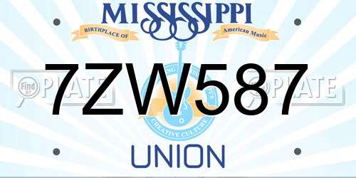 7ZW587 Mississippi License Plate