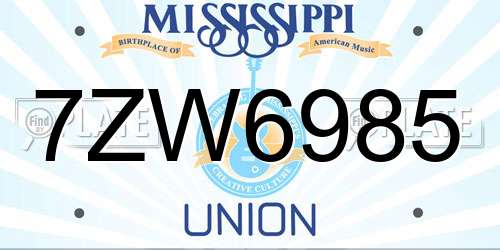 7ZW6985 Mississippi License Plate