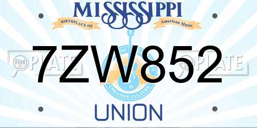 7ZW852 Mississippi License Plate