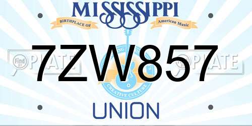 7ZW857 Mississippi License Plate