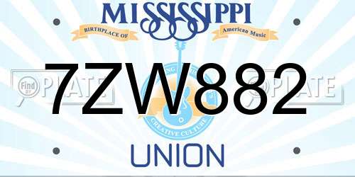 7ZW882 Mississippi License Plate