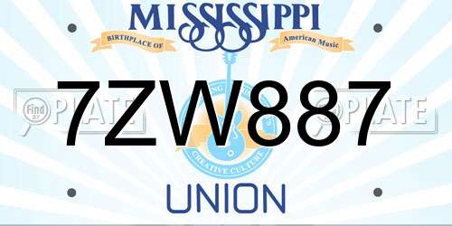 7ZW887 Mississippi License Plate