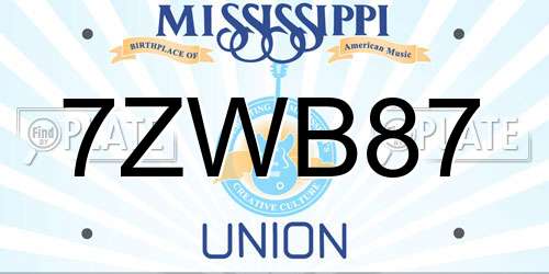 7ZWB87 Mississippi License Plate