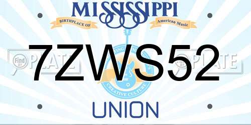 7ZWS52 Mississippi License Plate
