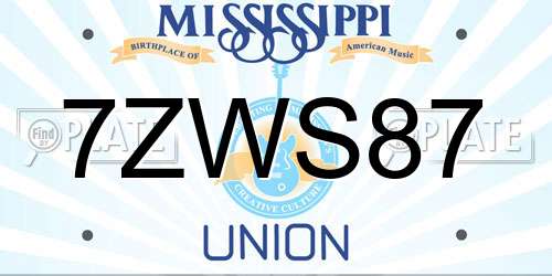 7ZWS87 Mississippi License Plate