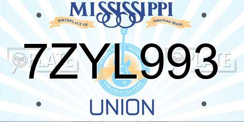 7ZYL993 Mississippi License Plate