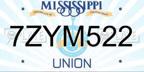 7ZYM522 Mississippi License Plate