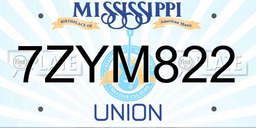 7ZYM822 Mississippi License Plate