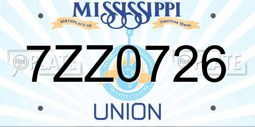 7ZZ0726 Mississippi License Plate